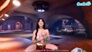 Princess Leia cosplayban élvezi a hatalmas cickós csoki szépség játékát